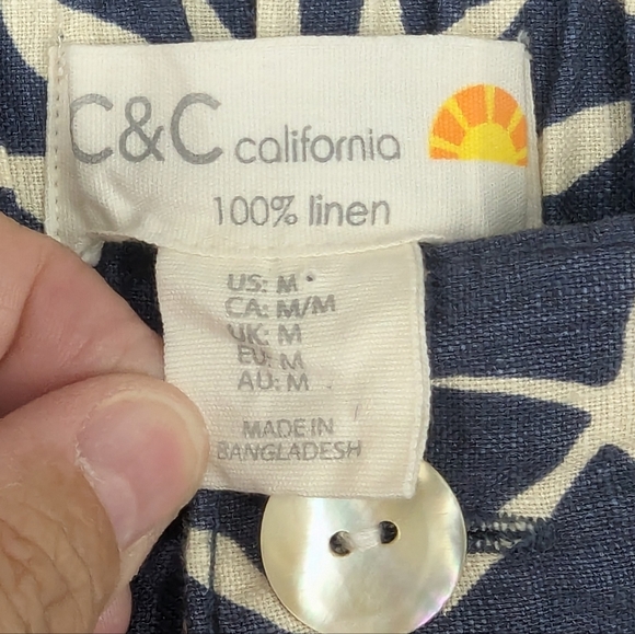 C&C California Size Medium 100% Linen Wide Leg Trouser Pants Ocean Design - Picture 8 of 12